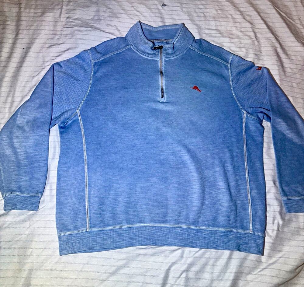 Tommy Bahama Blue Solid 1/4 Zip Mock Neck Pullover Men’s Sweatshirt